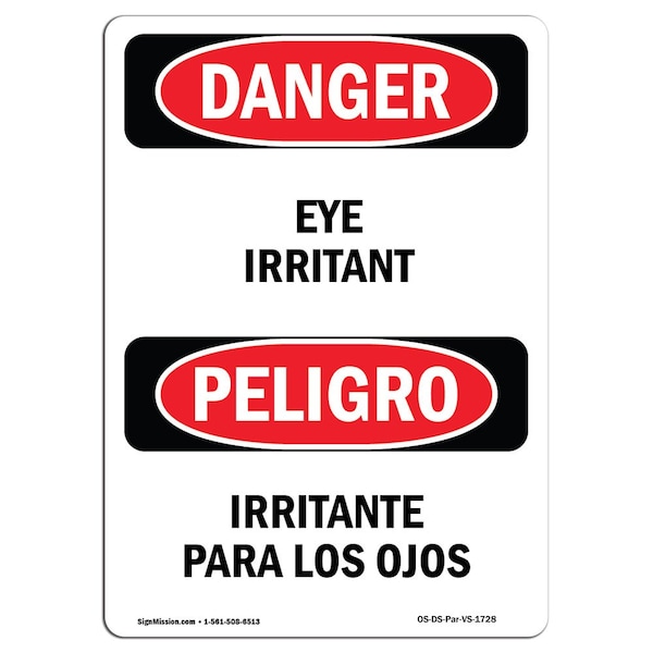 OSHA Sign, Eye Irritant Bilingual, 5in X 3.5in Decal, 10PK, 3.5" W, 5" H, Bilingual Spanish, PK10